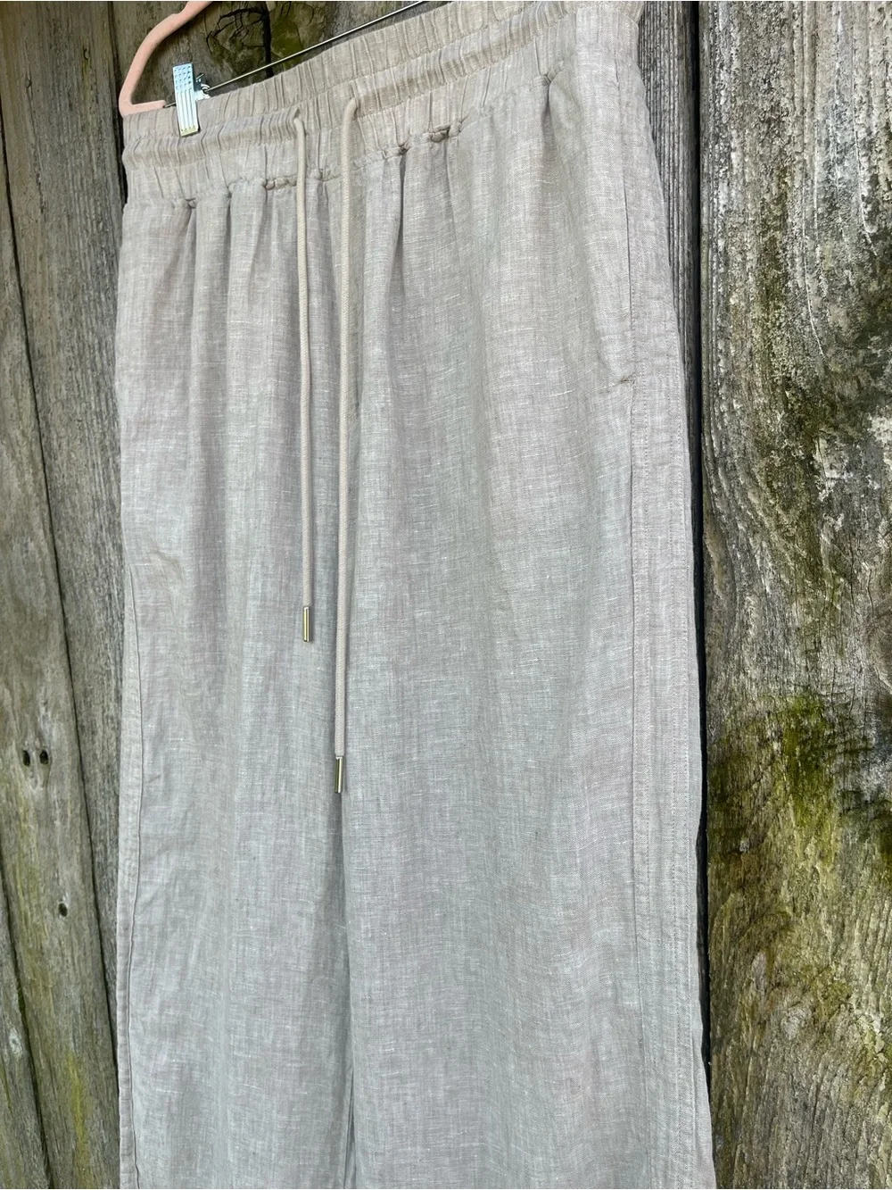 Quince 100% European Linen Wide Leg Pants Flax Beige Sustainable Drawstring | L